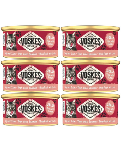 VOSKES Nassfutter mit Thunfisch und Lachs in Gelee für Katzen 6x85 g