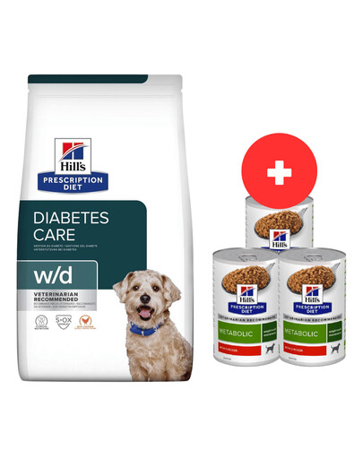 HILL'S Prescription Diet w/d Diabetes Care Huhn Adult für Hunde, die zur Gewichtszunahme neigen / nach Kastration 10 kg + 3 Dosen GRATIS