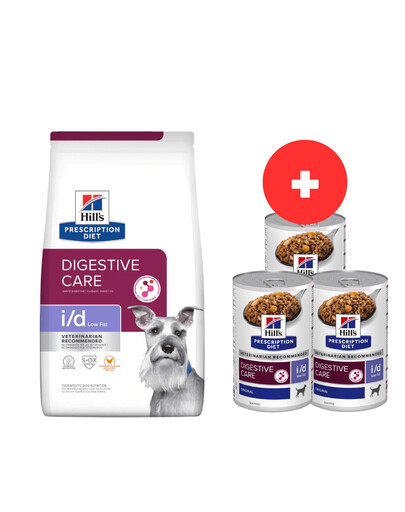 HILL'S Prescription Diet Digestive Care i/d ActivBiome Canine Low Fat Huhn 12 kg + 3 Dosen GRATIS