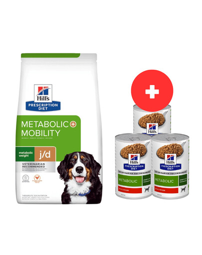 HILL'S Prescription Diet Canine Metabolic + Mobility für übergewichtige Hunde 12 kg + 3 Dosen GRATIS