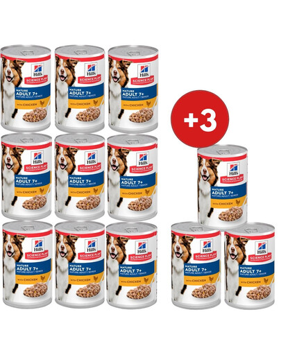 HILL'S Science Plan Canine Mature Adult 7+ mit Huhn für ältere Hunde 9x370 g + 3 Dosen GRATIS!