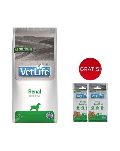 FARMINA Vet Life Renal Dog 12 kg + Dental Treat Renal Mini 2x60 g GRATIS!