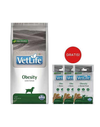 FARMINA Vet Life Obesity Dog 12 kg + Snacks Dental Treat Obesity Mini 2x60 g GRATIS!