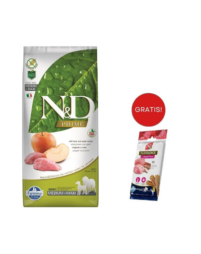 FARMINA N&D Boar & Apple Adult Medium & Maxi 2,5 kg + dentale Snacks 100 g GRATIS!
