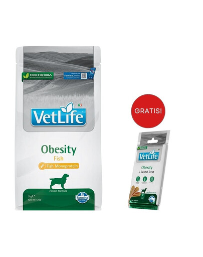 FARMINA Vet Life Obesity Fish 2 kg + Snack Dental Treat Obesity Medium/Maxi 100 g GRATIS!