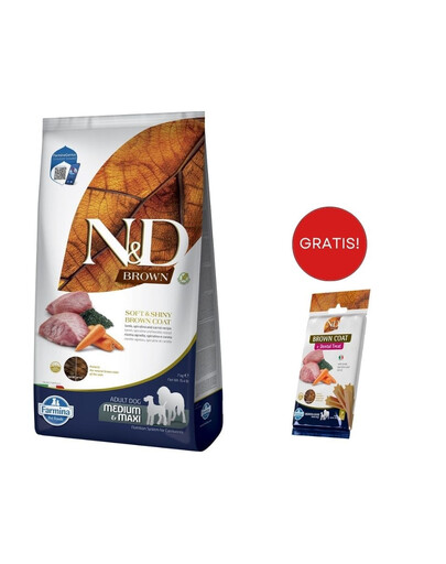 FARMINA N&D Brown Dog Adult Medium Maxi Lamb, Spirulina, Carrot 7 kg + Snack Dental Treat Coat Lamb Medium/Maxi 100 g GRATIS!