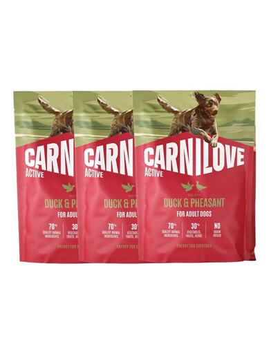 CARNILOVE Active Trockenfutter Ente und Fasan für adulte Hunde getreidefrei 3x1,5 kg