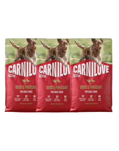 CARNILOVE Active Trockenfutter Ente und Fasan für adulte Hunde getreidefrei 3x4 kg