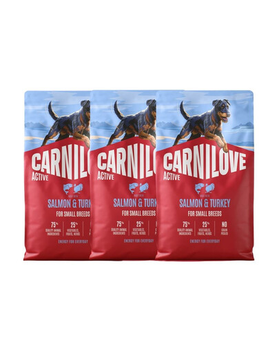 CARNILOVE Active Adult Small Breeds Trockenfutter Lachs und Pute für adulte Hunde kleiner Rassen getreidefrei 3x4 kg