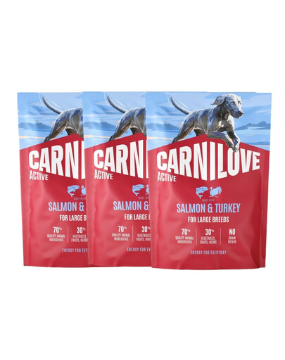 CARNILOVE Active Adult Large Breeds mit Lachs und Pute für adulte Hunde großer Rassen getreidefrei 3x1,5 kg