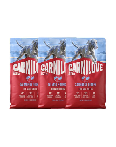 CARNILOVE Active Adult Large Breeds mit Lachs und Pute für adulte Hunde großer Rassen getreidefrei 3x4 kg