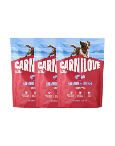 CARNILOVE Active Puppies Trockenfutter Lachs und Truthahn für Welpen getreidefrei 3x1,5 kg