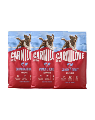 CARNILOVE Active Puppies Trockenfutter Lachs und Truthahn für Welpen getreidefrei 3x4 kg