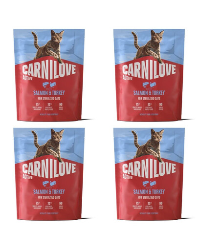 CARNILOVE Active Trockenfutter mit Lachs und Pute für sterilisierten Katzen getreidefrei 4x400g
