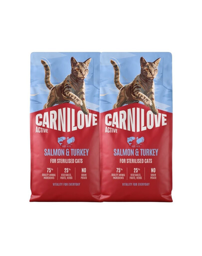 CARNILOVE Active Trockenfutter mit Lachs und Pute für sterilisierten Katzen getreidefrei 2x6 kg