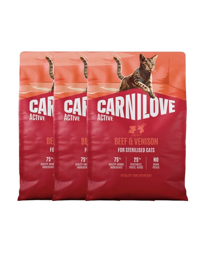 CARNILOVE Active Sterilised Trockenfutter Rind und Wild für sterilisierten Katzen 3x2 kg