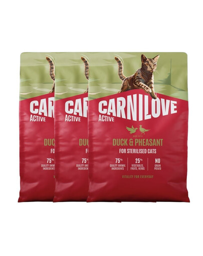 CARNILOVE Active Sterilised Trockenfutter Ente und Fasan für sterilisierten Katzen getreidefrei 3x2 kg