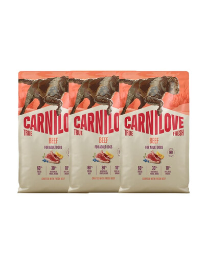 CARNILOVE True Fresh Trockenfutter mit Rind für adulte Hunde getreidefrei 3x4 kg
