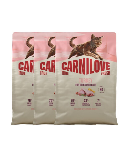 CARNILOVE True Fresh Trockenfutter mit Pute für kastrierte Katzen getreidefrei 3x2 kg