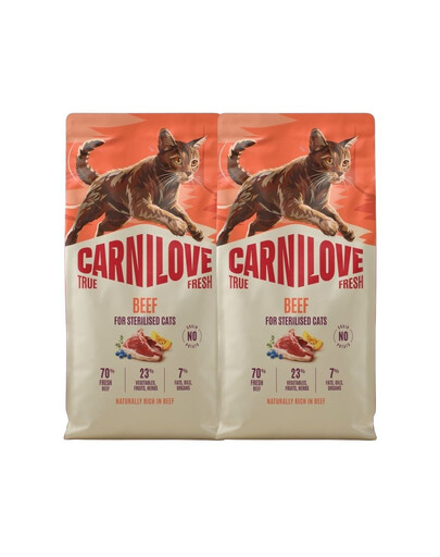 CARNILOVE True Fresh Sterilised Trockenfutter mit Rind für kastrierte Katzen getreidefrei 2x6 kg
