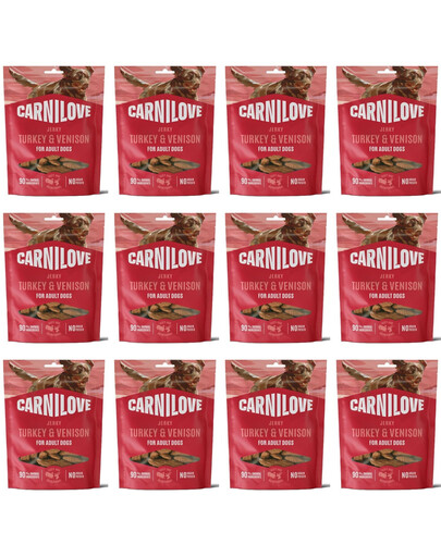 CARNILOVE Dog Jerky Turkey with Venision 12x100g przysmaki z indykiem i dziczyzną dla dorosłych psów