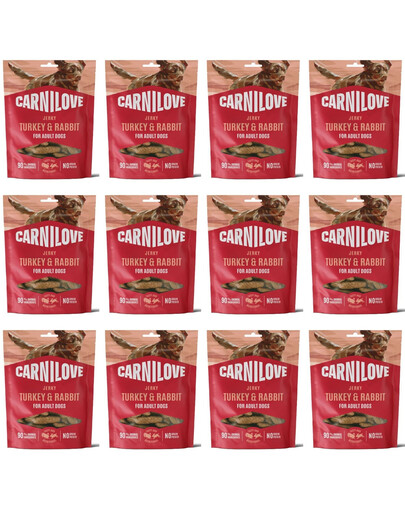 CARNILOVE Dog Jerky Turkey and Rabbit 12x100g przysmaki z indykiem i królikiem dla dorosłych psów