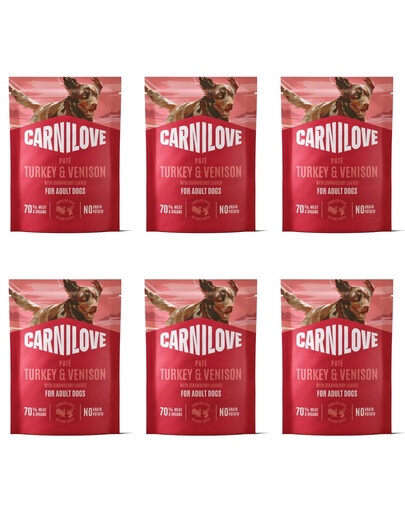 CARNILOVE Nassfutter Pastete mit Pute, Wild und Erdbeerblättern für adulte Hunde 6x300g