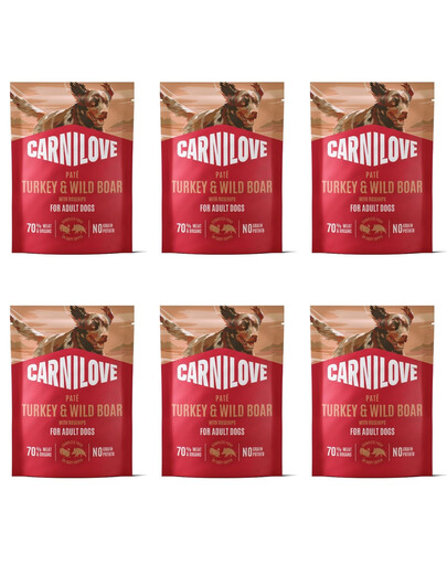 CARNILOVE Nassfutter Pastete mit Truthahn, Wildschwein und Hagebutte für adulte Hunde 6x300g