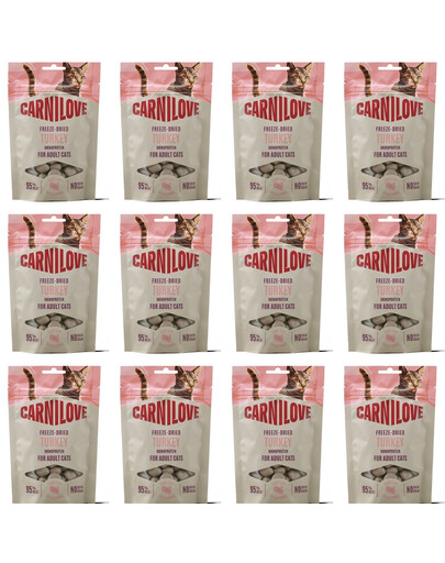 CARNILOVE Freeze-Dried Snack Cat Turkey 12x40 g z indykiem, liofilizowane przysmaki dla kotów