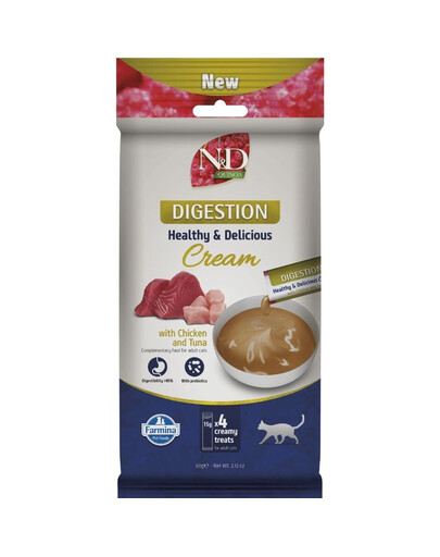 FARMINA N&D Quinoa Digestion cremiger Snacks mit Huhn und Thunfisch für Katzen mit empfindlicher Verdauung 60g