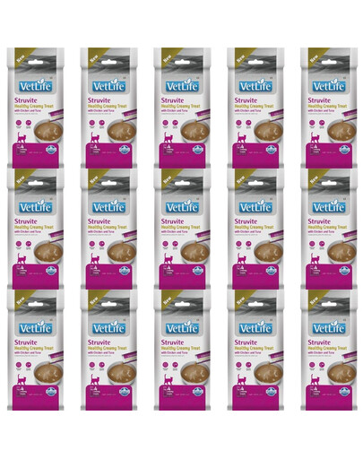 FARMINA Vet Life Cat Struvite cremiger Snack mit Huhn und Thunfisch für Katzen zur Unterstützung des Harnsystems 15x60 g