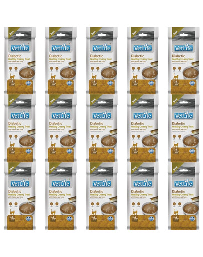 FARMINA Vet Life Cat Diabetic cremiger Snack mit Huhn und Thunfisch für Katzen mit Diabetes 15x60 g
