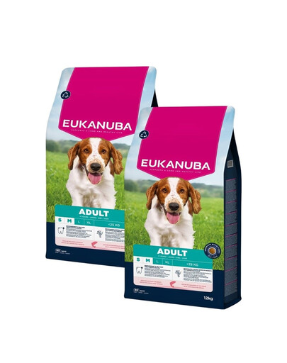 EUKANUBA Adult Small Medium Breeds Salmon Barlej Trockenfutter mit Lachs und Gerste für S und M Hunde 2x12 kg