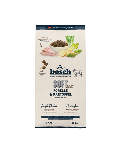 BOSCH Soft Trockenfutter Forelle und Kartoffel getreidefrei für adulte Hunde 12 kg