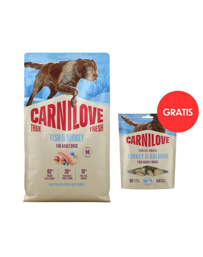 CARNILOVE True Fresh Dog Fish and Turkey Adult 4 kg świeża ryba i indyk dla psów + CARNILOVE Dog Freeze Dried Turkey and Salmon 60g GRATIS