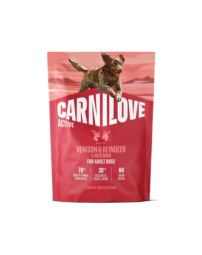 CARNILOVE Active Trockenfutter Wild, Rentier und Wildschwein für adulte Hunde getreidefrei 1,5 kg