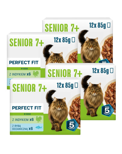 PERFECT FIT Senior 7+ Mix Smaków 48 x 85g mokra karma dla starszych kotów