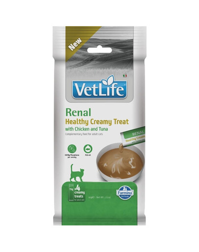 FARMINA Vet Life Cat Renal Creamy 60 g z kurczakiem i tuńczykiem, kremowy przysmak dla kotów wspierający układ moczowy i nerki