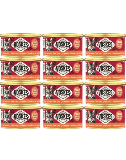 VOSKES Jelly Tuna with Shrimp 12x85 g100% tuńczyk z krewetką w galaretce, karma uzupełniająca dla kota