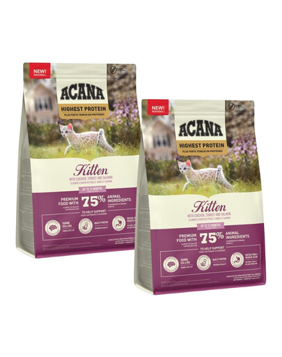 ACANA Highest Protein Kitten mit Huhn, Truthahn und Lachs für alle Kätzchen 2x1,8 kg