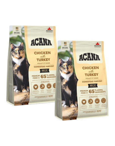 ACANA Homestead Harvest Cat Trockenfutter mit Huhn und Truthahn für adulte Katzen aller Rassen 2x1,8 kg