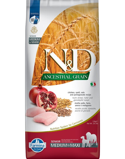 N&D Low Grain Chicken & Pomegranate Senior Medium & Maxi 12 kg
