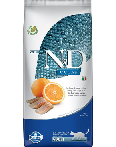 N&D Ocean Cat Adult Herring & Orange sucha karma dla kotów ze śledziem i pomarańczą 10 kg