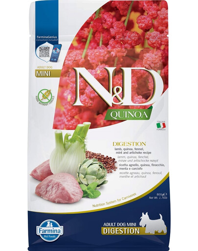 N&D Quinoa Dog Adult Mini Digestion Grain Free jagnięcina, quinoa, fenkuł włoski i karczoch 800g