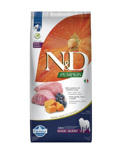 N&D Pumpkin Dog Adult Giant Maxi lamb & bluberry 12 kg jagnięcina i borówki