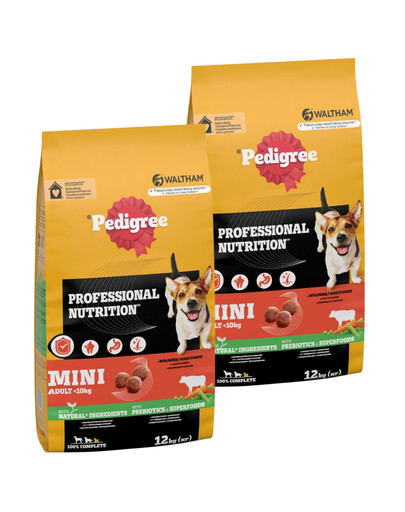 PEDIGREE Professional Nutrition Adult Mini z Wołowiną i Warzywami 2 x 12 kg dla psów małych ras