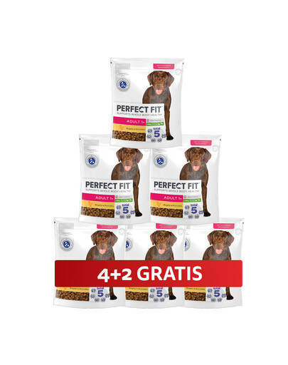 PERFECT FIT Adult 1+ sucha karma pełnoporcjowa dla dorosłych psów dużych ras bogata w kurczaka 6 x 825 g 4+2 GRATIS