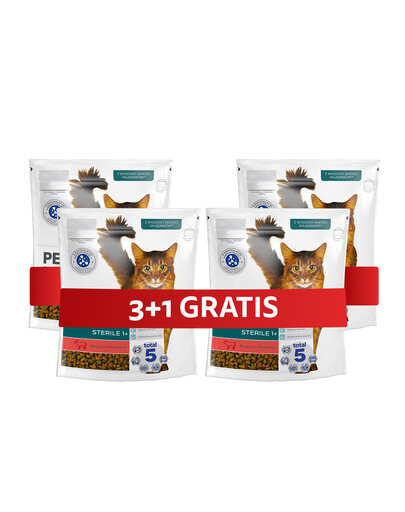 PERFECT FIT Sterile 1+ 4 x 750 g sucha karma pełnoporcjowa dla dorosłych kotów bogata w wołowinę 3+1 GRATIS