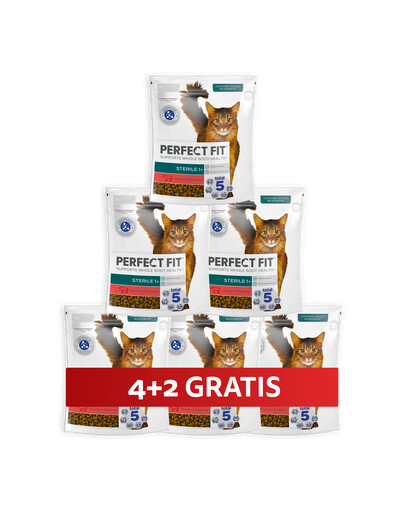 PERFECT FIT Sterile 1+ 6 x 750 g sucha karma pełnoporcjowa dla dorosłych kotów bogata w wołowinę 4+2 GRATIS