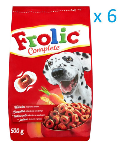 FROLIC Hundefutter Trockenfutter mit Rind, Karotten und Getreide 2 kg x6